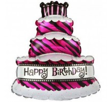 Фольгированная фигура Китай «Торт Happy Birthday черно-малиновый» 85см*60см