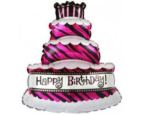 Фольгированная фигура Китай «Торт Happy Birthday черно-малиновый» 85см*60см