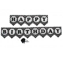 Вывеска мини 2 стороны Happy Birthday на черном