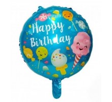 Фольгированный Круг Китай "Happy Birthday конфеты-мороженое на голубом" 18'