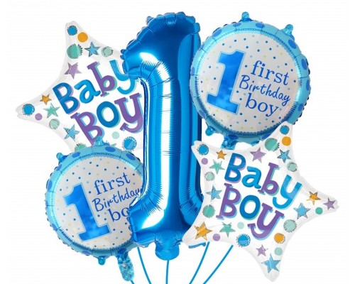 Набор Фольгированных Шаров (Китай) "First Birthday Boy" 1-голубая АКЦІЯ