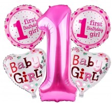 Набор Фольгированных Шаров (Китай) "First Birthday Girl" 1-розовая АКЦІЯ