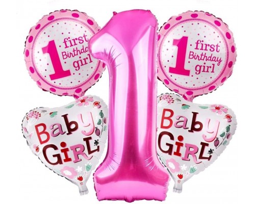 Набор Фольгированных Шаров (Китай) "First Birthday Girl" 1-розовая АКЦІЯ