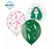 Латексні кульки Belbal Лісова дівчина, зелений, білий, малиновий 30 см 12" (25 шт.)