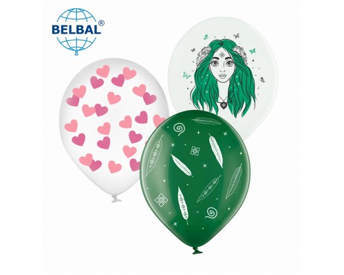 Латексні кульки Belbal Лісова дівчина, зелений, білий, малиновий 30 см 12" (25 шт.)
