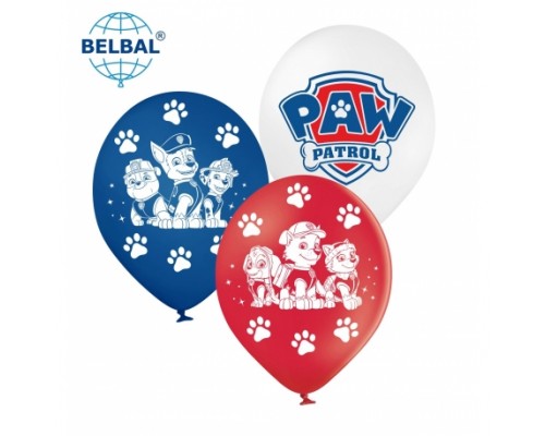 Латексні кульки Belbal Щенячий патруль, червоний, синій, білий, мікс 30 см 12" (25 шт.)