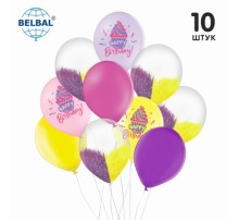  Набір повітряних кульок Belbal "Кекс Happy Birthday", без обкладинки 10 шт. 12"