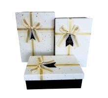 Коробка подарункова картон Біла з золотими вкрапленнями та темним низом  (набор 3 шт.) M середня