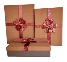 Коробка подарункова картон Світло коричнева, бант с зірками (набор 3 шт.) LM велика середня 
