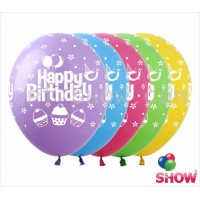 Повітряна кулька Арт-Show 12' Happy Birthday кексики (5 ст.) нов. ( 100 шт)
