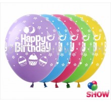 Повітряна кулька Арт-Show 12' Happy Birthday кексики (5 ст.) нов. ( 100 шт)