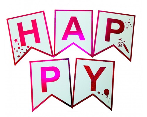 Вивіска Прапорці "Happy Birthday голограмна рамка" - рожевий АКЦІЯ
