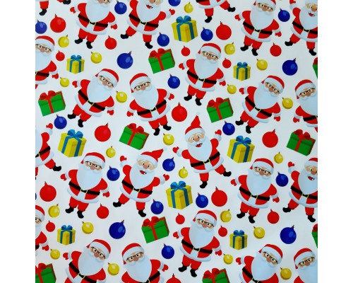 Пакувальний папір (5 листів) "Санта Клаус та подарунки на білому" (70*100 см)