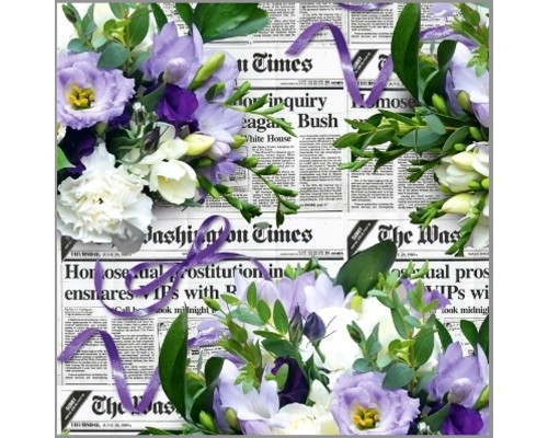 Пакувальний папір (5 листів) "Білобузкові квіти на газеті" (70*100 см)