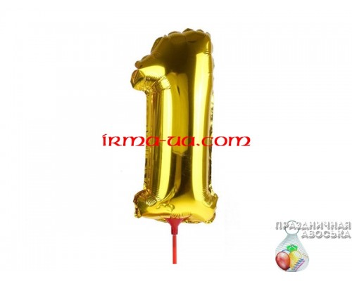 Фольгированная цифра Китай (35 см) на палочке -  "1" (золото)