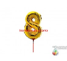 Фольгированная цифра Китай (35 см) на палочке - "8" (золото)